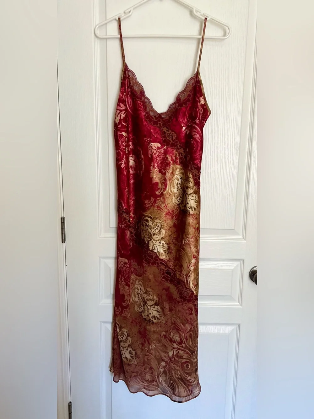 Vintage 1990s Burgundy Floral Lingerie Set -Front Tie Robe with Matching Slip